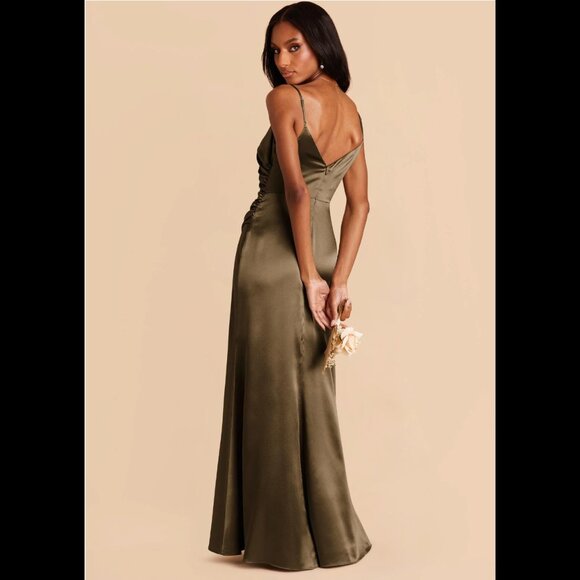 Catherine Bridesmaid Dress Shiny Satin Olive NWT - Picture 2 of 4